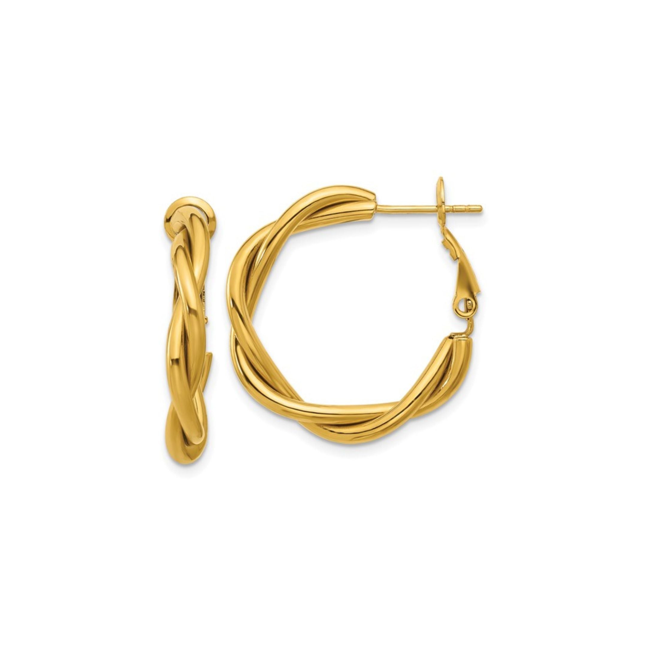 product image of gold twisted hoops against a white backdrop