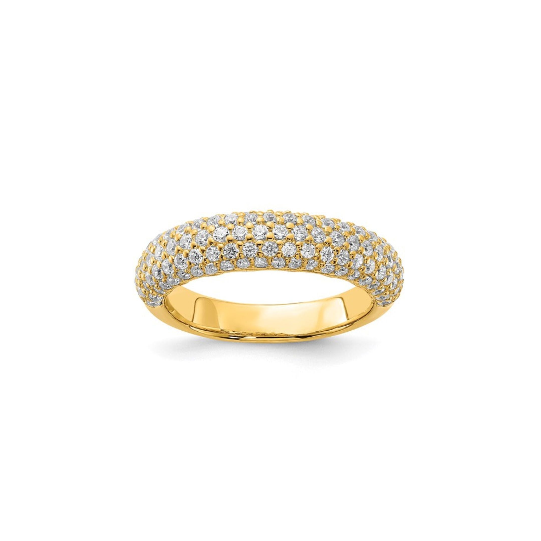 product image of a 113 stone gold pave ring against a white backdrop
