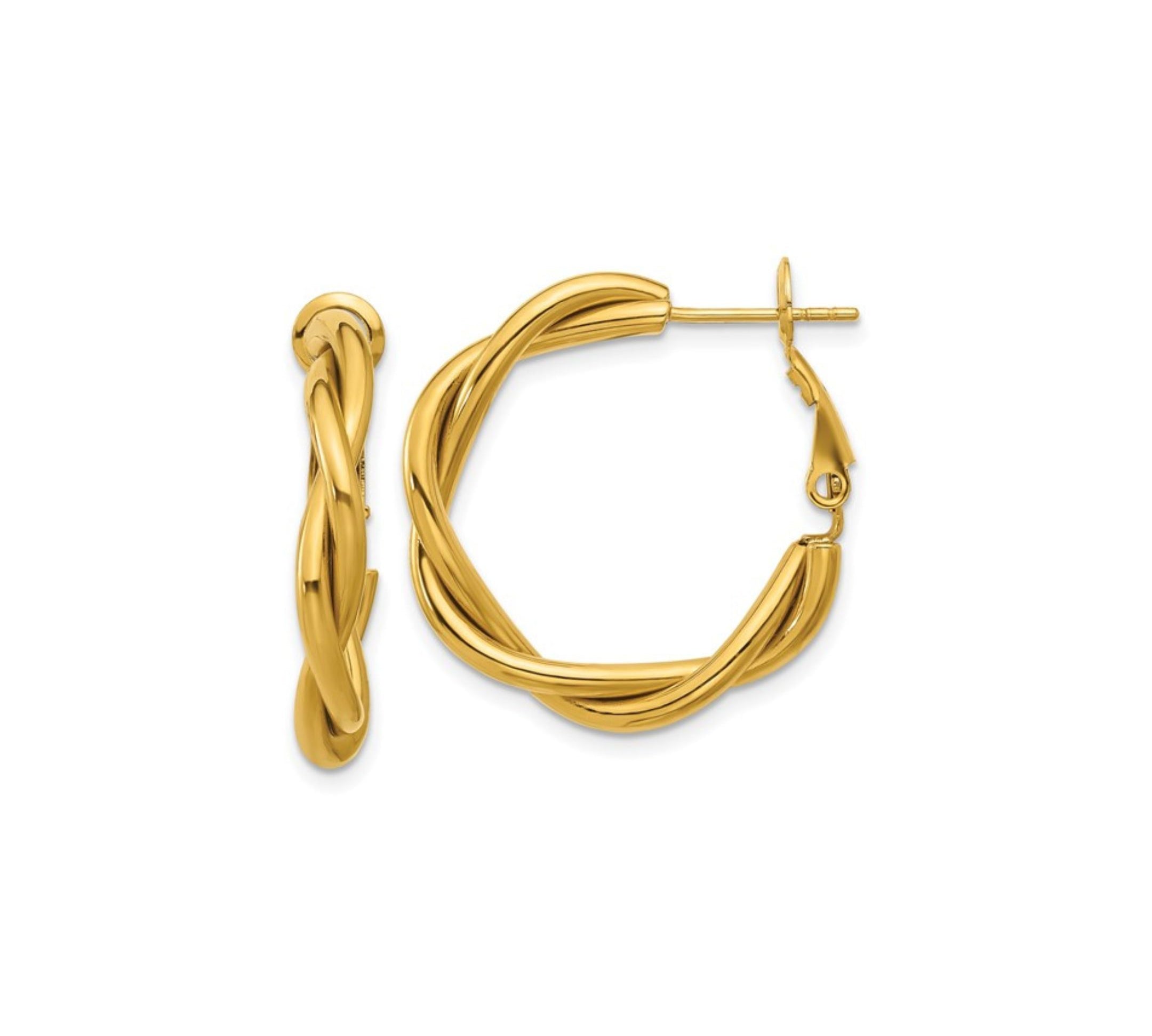 product image of gold twisted hoops against a white backdrop