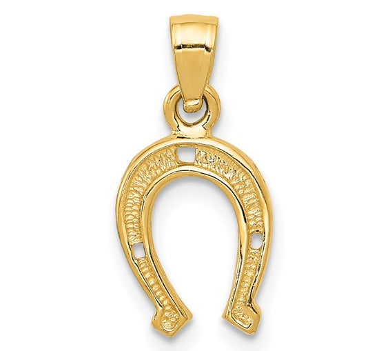 Gold horseshoe pendant on a white background