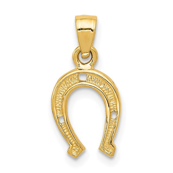 Gold horseshoe pendant on a white background