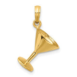 14K Gold Polished Martini Glass Charm