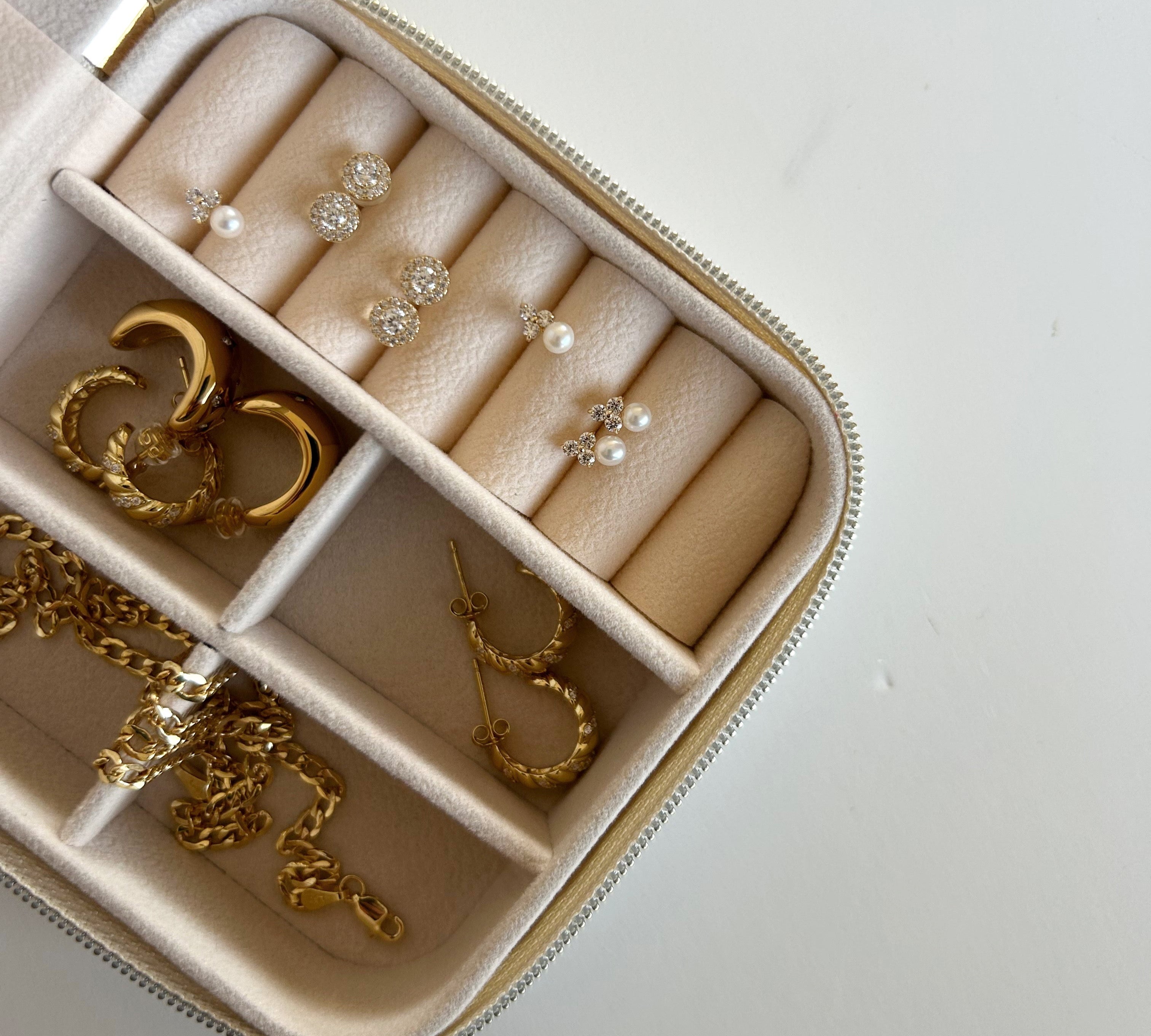 image of multiple earrings in a travel case