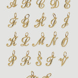 Gold letter pendants on a white background